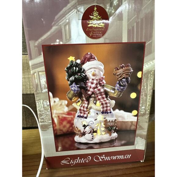 Enchanted Forest Lighted Snowman With Nest In Box - Picture 8 of 8